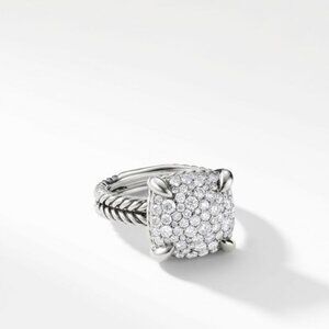David Yurman 925 Silver 14mm Chatelaine Ring with 1.17 tcw Pave Diamond, Size 6
